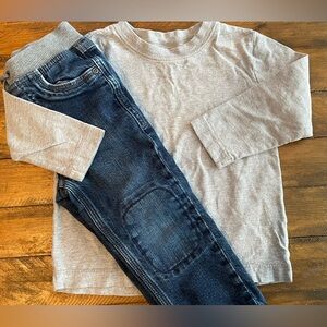 Kids Toddler HANNA ANDERSSON Grey LS Top Shirt Cotton Lined Jeans Sz 90cm US 3